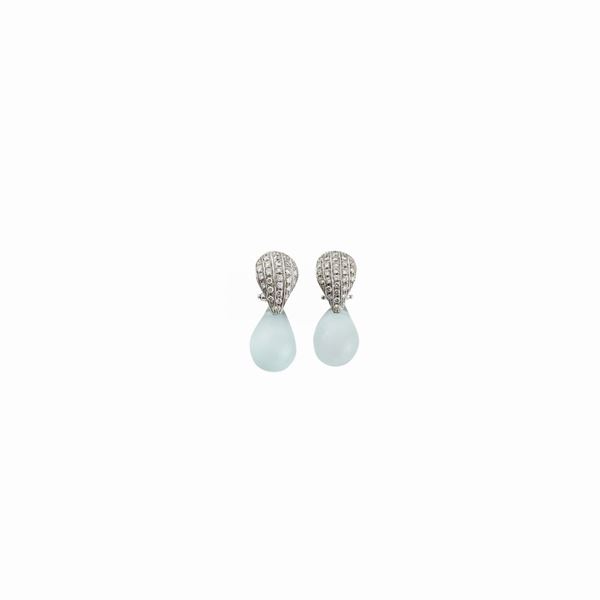 PAIR OF CHALCEDONY, DIAMOND AND GOLD EARRINGS