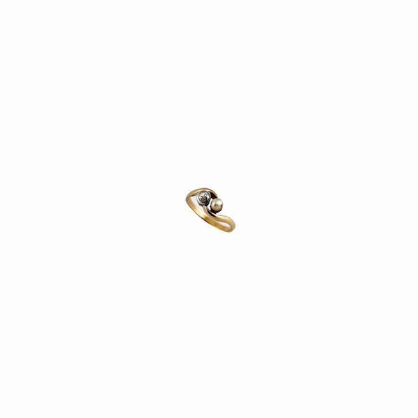 PEARL, DIAMOND, GOLD AND SILVER RING