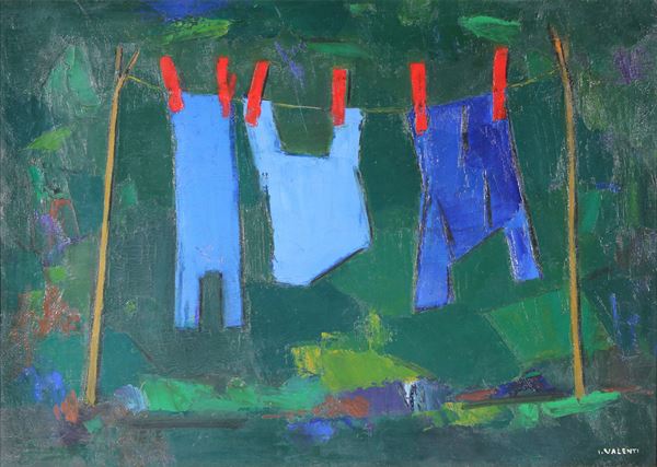 ITALO VALENTI : Biancheria stesa  - Asta Arte Moderna, Contemporanea e Dipinti del XIX Secolo - Casa d'Aste International Art Sale