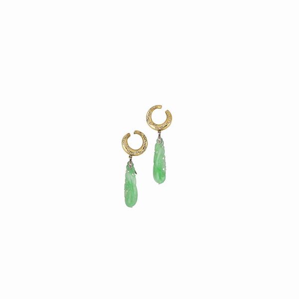 PAIR OF DIAMOND, JADEITE AND GOLD EARRINGS  - Auction Timed Auction Jewelry and Watches - Casa d'Aste International Art Sale
