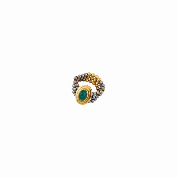 EMERALD, CULTURED PEARL AND GOLD RING  - Auction Timed Auction Jewelry and Watches - Casa d'Aste International Art Sale