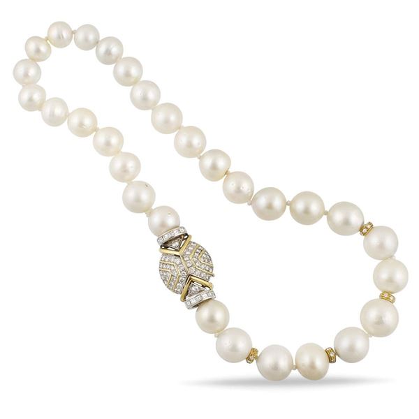 SOUTH SEA PEARL, DIAMOND AND GOLD NECKLACE  - Auction Important Jewels and Silver - Casa d'Aste International Art Sale