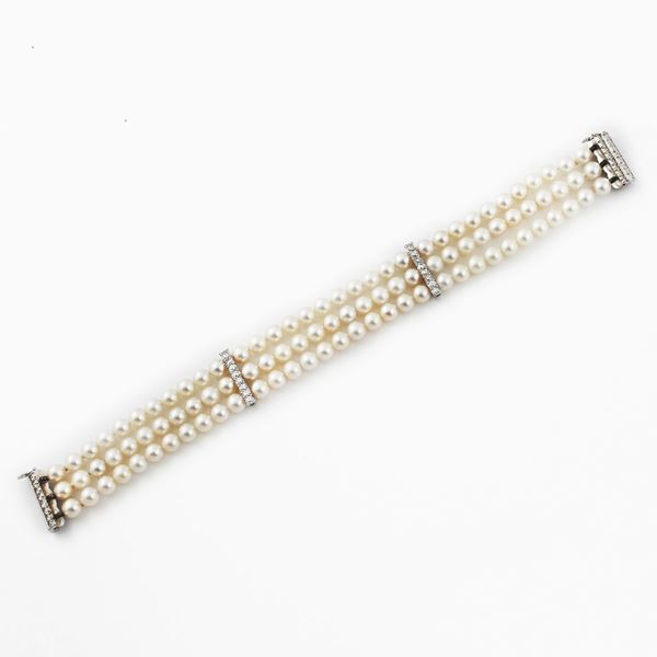 CULTURED PEARL, DIAMOND AND GOLD BRACELET  - Auction Timed Auction Jewelry and Watches - Casa d'Aste International Art Sale