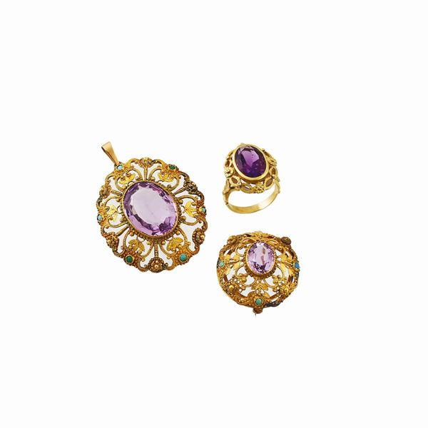 AMETHYST, TURQUOISE, PEARL AND GOLD LOT