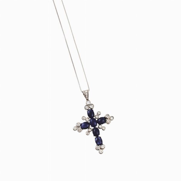 SAPPHIRE, DIAMOND AND GOLD PENDANT WITH GOLD NECKLACE  - Auction Timed Jewelery Auction - Casa d'Aste International Art Sale