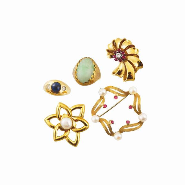 GEM SET, PEARL AND GOLD LOT