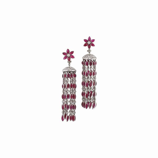 PAIR OF RUBY, DIAMOND AND PLATINUM EARRINGS  - Auction Important Jewels and Silver - Casa d'Aste International Art Sale