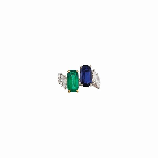 * EMERALD, SAPPHIRE, DIAMOND AND GOLD RING  - Auction Important Jewels and Silver - Casa d'Aste International Art Sale