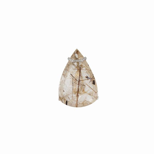 * RUTILATED CRYSTAL, DIAMOND AND GOLD PENDANT