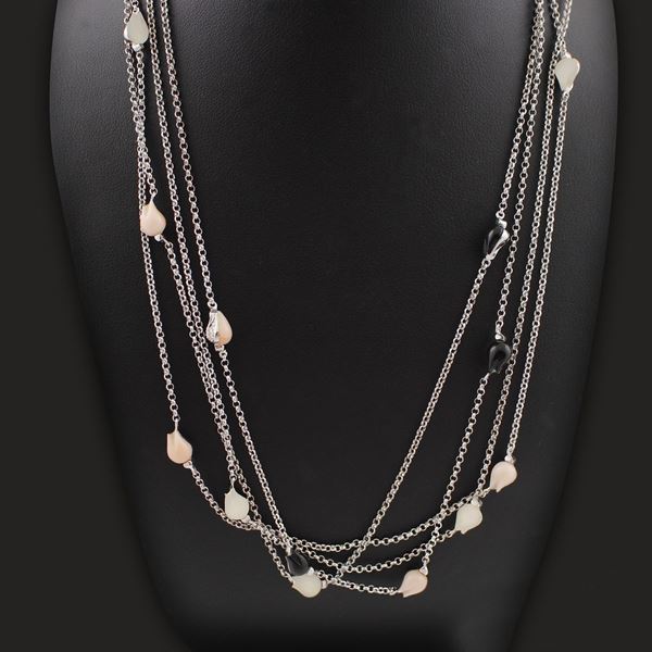 CORAL, ONYX, ROCK CRYSTAL, DIAMOND AND GOLD NECKLACE