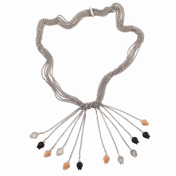 * DIAMOND, ROCK CRYSTAL, ONYX, CORAL AND GOLD NECKLACE  - Auction Important Jewels and Silver - Casa d'Aste International Art Sale