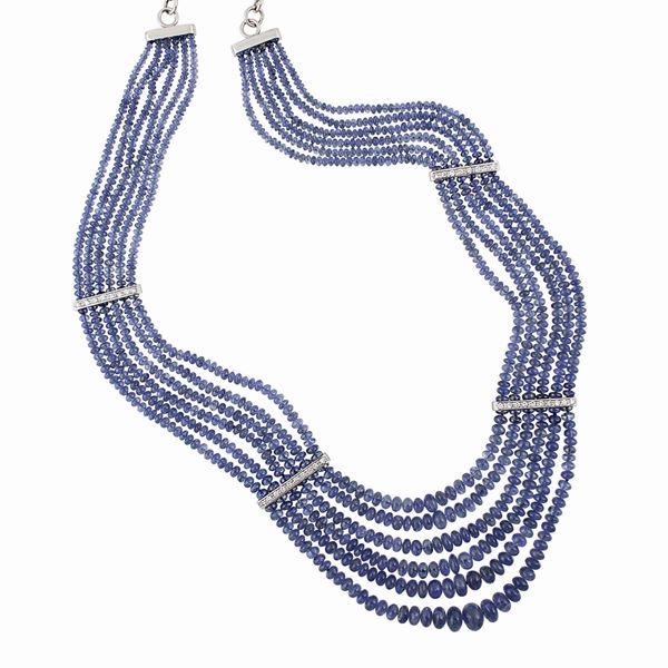 * SAPPHIRE, DIAMOND AND GOLD NECKLACE