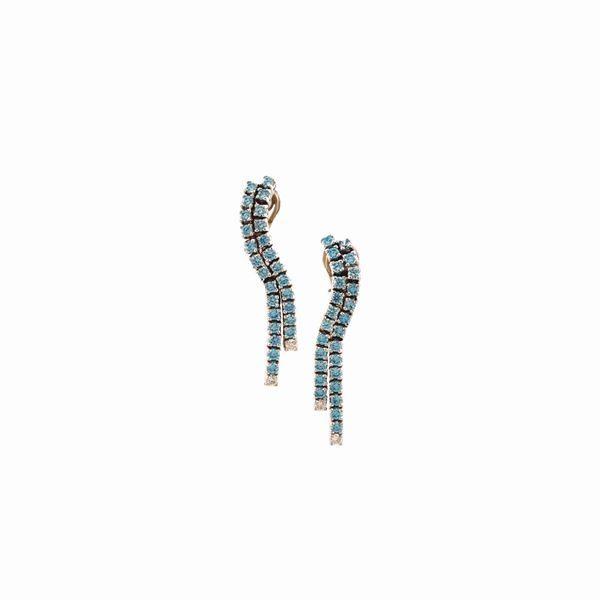 * PAIR OF TOPAZ, DIAMOND AND GOLD EARRINGS