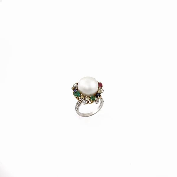 SOUTH SEA PEARL, DIAMOND, GEM SET AND GOLD RING  - Auction Timed Jewelery Auction - Casa d'Aste International Art Sale