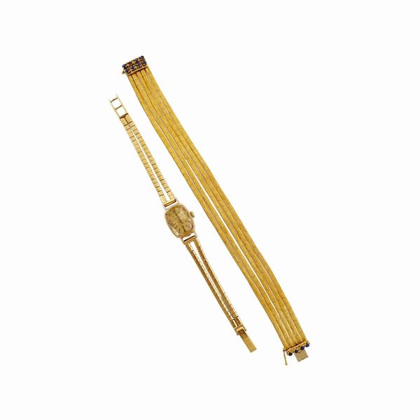GOLD LADY WRISTWATCH, SAPPHIRE AND GOLD BRACELET
