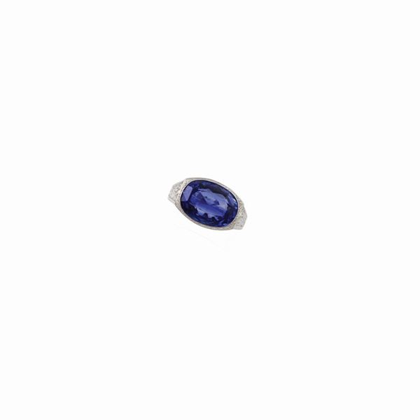 SRI LANKA SAPPHIRE AND PLATINUM RING  - Auction Important Jewels and Silver - Casa d'Aste International Art Sale