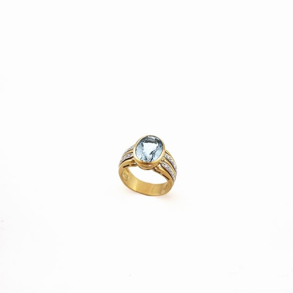 AQUAMARINE, DIAMOND AND GOLD RING  - Auction Timed Jewelery Auction - Casa d'Aste International Art Sale