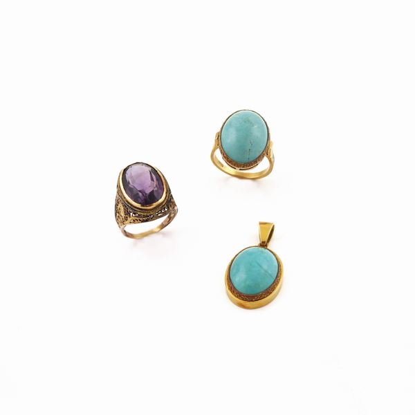 AMETHYST, TURQUOISE AND GOLD LOT