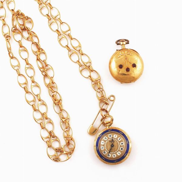 SET OF TWO GOLD POCKET WATCHES, ONE WITH GOLD CHAIN