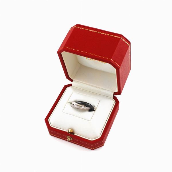 Cartier - DIAMOND, PLATINUM, CERAMIC AND GOLD RING, CARTIER “Trinity”