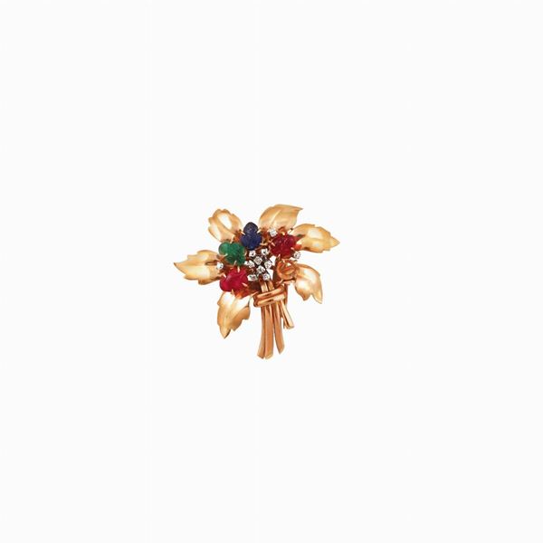 GEM SET AND GOLD BROOCH