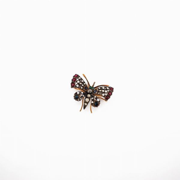 GEM SET, SILVER AND GOLD BROOCH