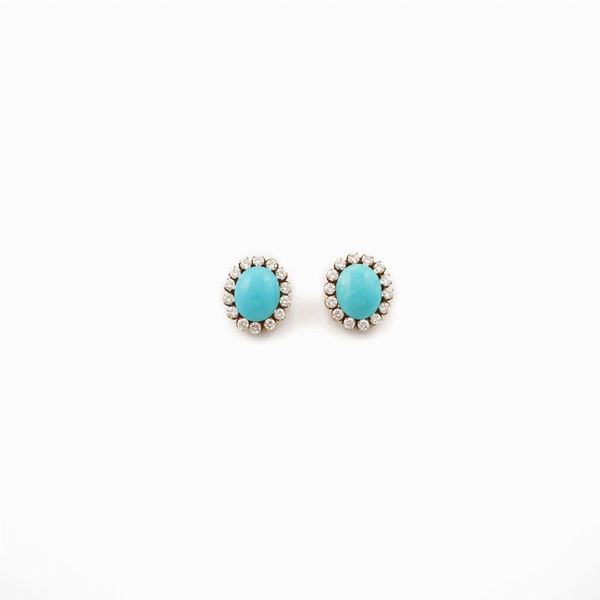 PAIR OF TURQUOISE, DIAMOND AND GOLD EARRINGS
