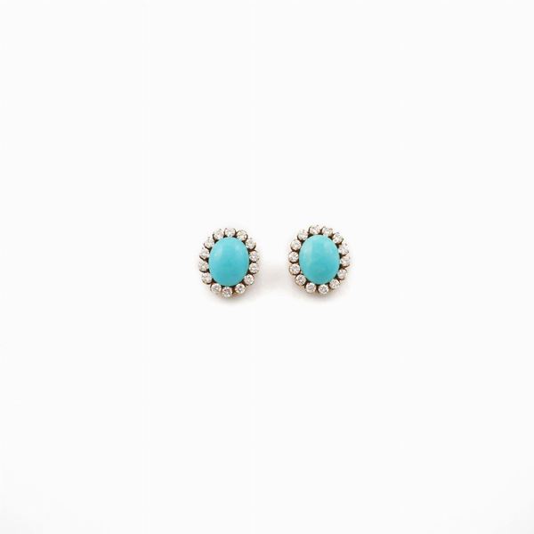 PAIR OF TURQUOISE, DIAMOND AND GOLD EARRINGS  - Auction Timed Jewelery Auction - Casa d'Aste International Art Sale