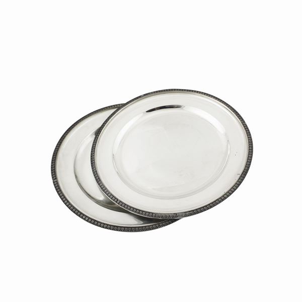SIX SILVER CAKE DISHES