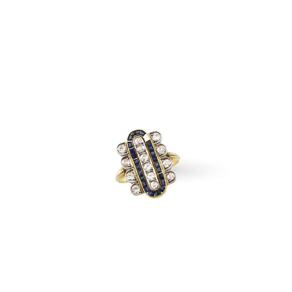 DIAMOND, SAPPHIRE, GOLD AND PLATINUM RING  - Auction Important Jewels and Silver - Casa d'Aste International Art Sale