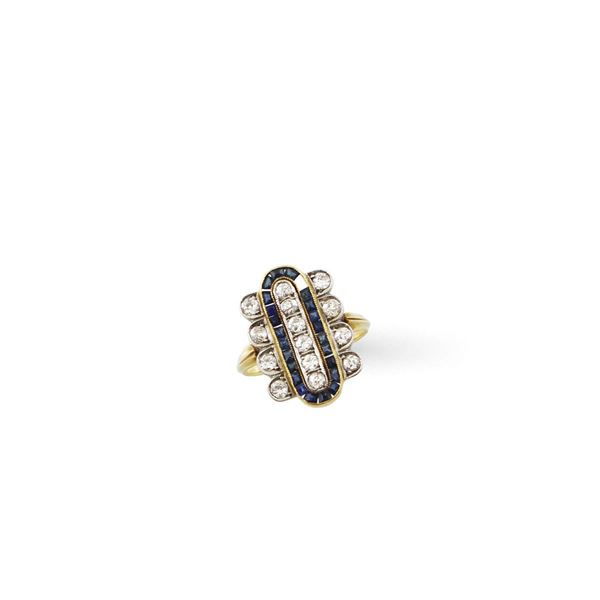 DIAMOND, SAPPHIRE, GOLD AND PLATINUM RING