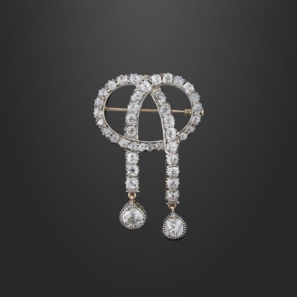 DIAMOND, SILVER AND GOLD BROOCH