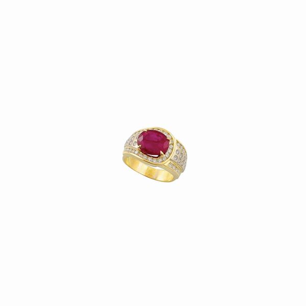 MYANMAR RUBY, DIAMOND AND GOLD RING  - Auction Important Jewels and Silver - Casa d'Aste International Art Sale