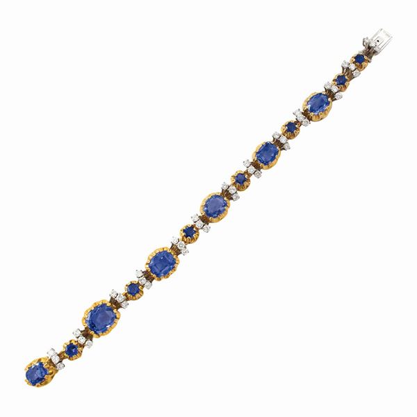 SAPPHIRE, DIAMOND, GOLD AND PLATINUM BRACELET