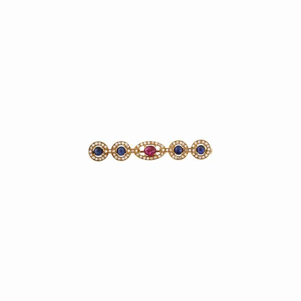 RUBY, SAPPHIRE, DIAMOND AND GOLD BROOCH  - Auction Important Jewels and Silver - Casa d'Aste International Art Sale