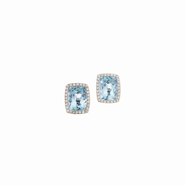 PAIR OF AQUAMARINE, DIAMOND AND GOLD EARRINGS  - Auction Important Jewels and Silver - Casa d'Aste International Art Sale