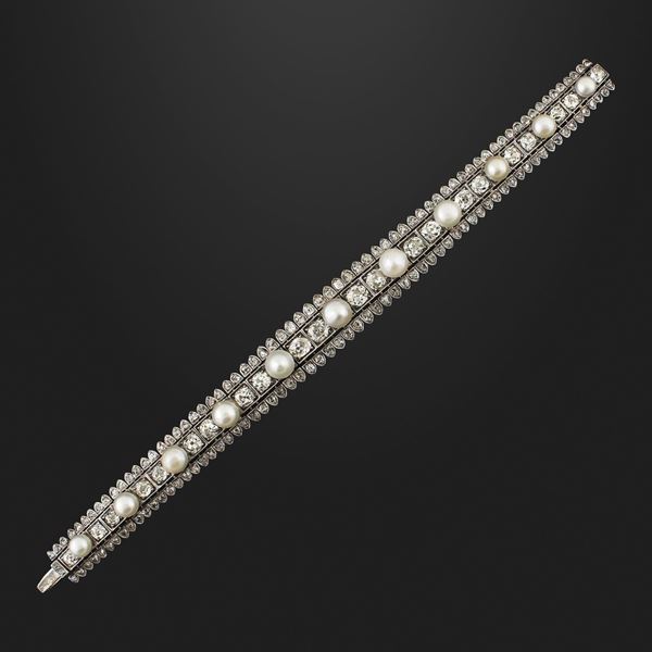NATURAL PEARL, DIAMOND, GOLD AND SILVER BRACELET  - Auction Important Jewels and Silver - Casa d'Aste International Art Sale