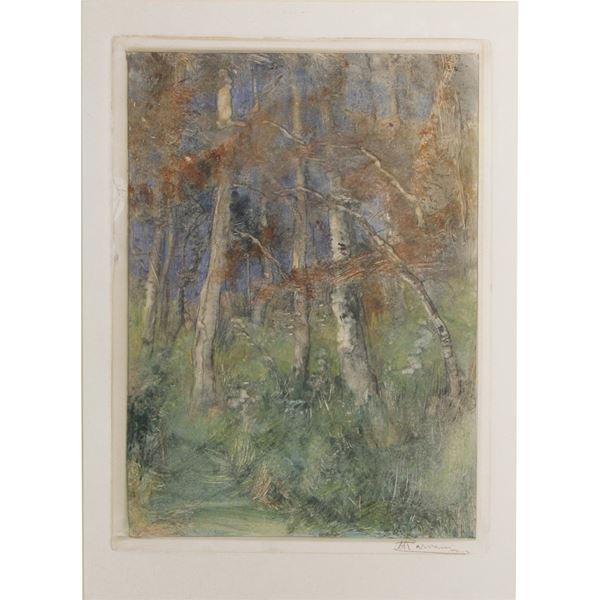 POMPEO MARIANI : Bosco  - Monotipo - Asta Dipinti e Sculture - Casa d'Aste International Art Sale