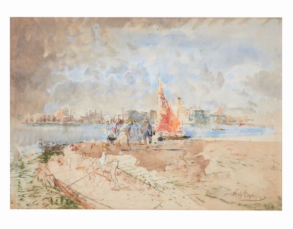 Sul molo a Chioggia  - Asta Dipinti di Arte Moderna, Contemporanea e XIX Secolo - Casa d'Aste International Art Sale