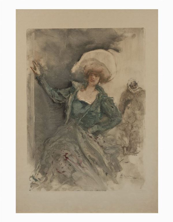 POMPEO MARIANI : Donna con cappello  - Asta Arte Moderna, Contemporanea e dipinti del XIX Secolo - Casa d'Aste International Art Sale