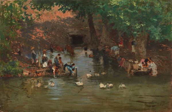 Lavandaie a Gorla  (1882)  - Auction Timed Auction Modern, Contemporary and 19th Century Paintings - Casa d'Aste International Art Sale