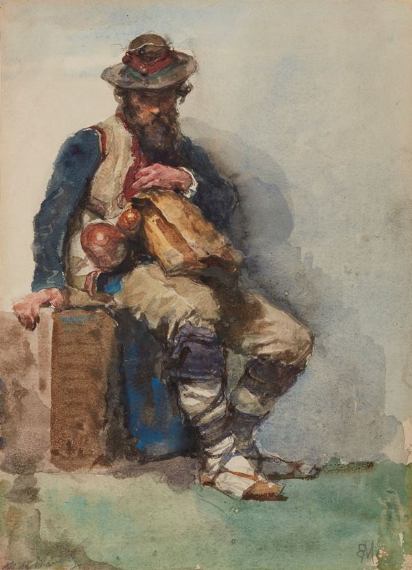 Pastore con zampogna  - Asta Asta a Tempo Dipinti di Arte Moderna, Contemporanea e XIX Secolo - Casa d'Aste International Art Sale