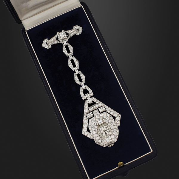 DIAMOND AND PLATINUM CHATELAINE WITH WATCH  - Auction Important Jewels and Silver - Casa d'Aste International Art Sale