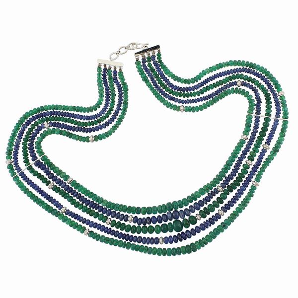 SAPPHIRE, EMERALD, DIAMOND AND GOLD NECKLACE  - Auction Important Jewels and Silver - Casa d'Aste International Art Sale