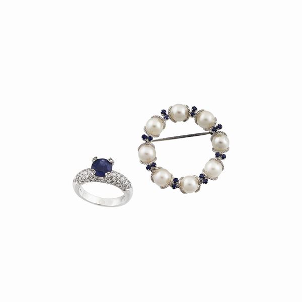 CULTURED PEARL, SAPPHIRE, DIAMOND AND GOLD LOT