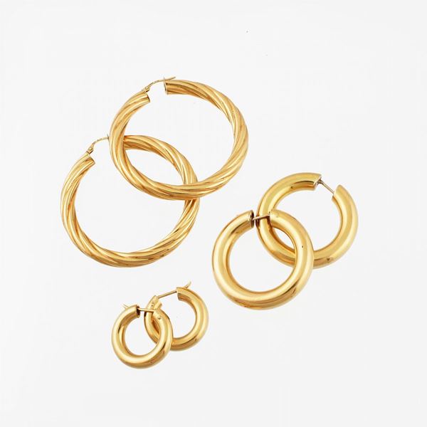 THREE PAIR OF GOLD EARRINGS