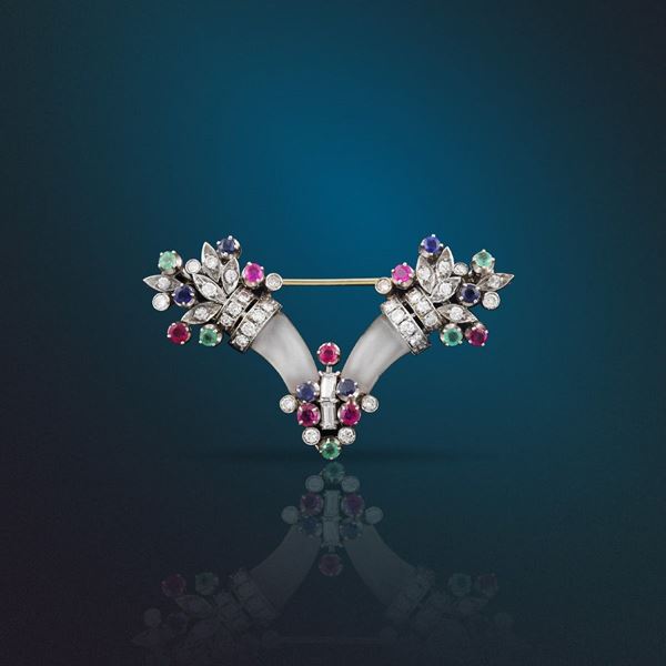 ROCK CRYSTAL, GEM SET AND GOLD BROOCH