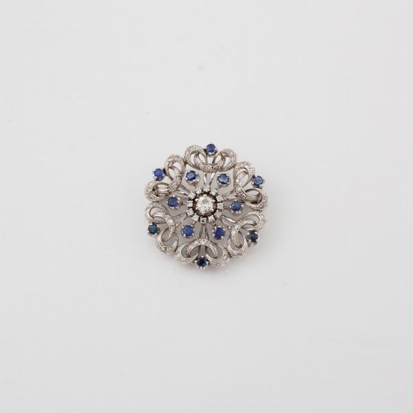 DIAMOND, SAPPHIRE AND GOLD BROOCH  - Auction Jewelery, Watches and Objects of Art - Casa d'Aste International Art Sale