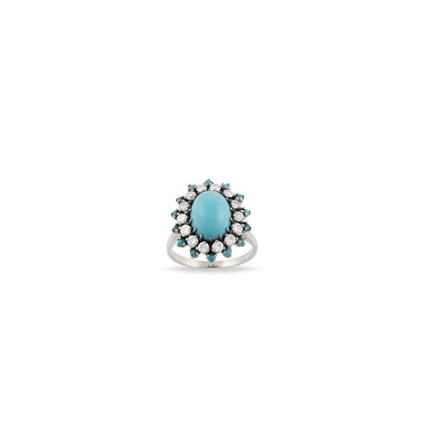 TURQUOISE, DIAMOND AND GOLD RING