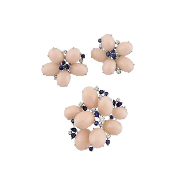 CORAL, DIAMOND, SAPPHIRE AND GOLD PARURE